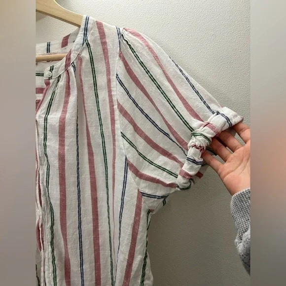 Xirena Chesney Striped Blouse 100% Cotton Short Sleeve Lightweight Blouse Size M - Picture 4 of 10